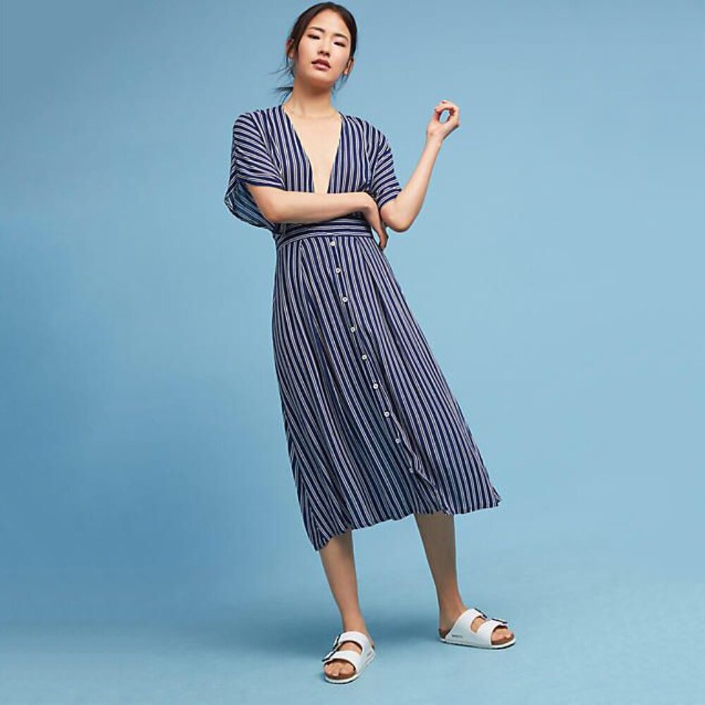 Faithfull the Brand Striped V Neck Midi US 4